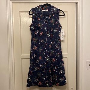 NWT Chetta B Sleeveless Navy Blue Red Floral Pattern Print Dress